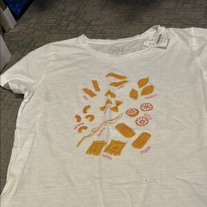 White Graphic Tee with Pasta Design
